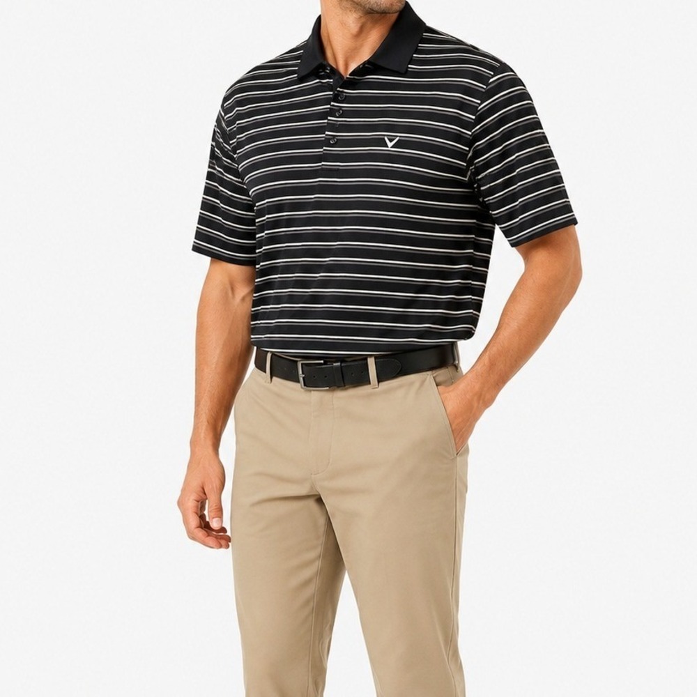 Callaway Polo Golf Shirt Mens XL Black Striped Short Sleeve Opti-Dri Casual